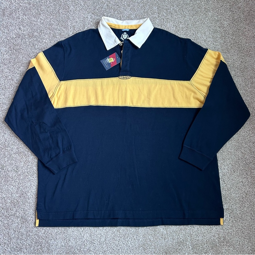 NWT Roundtree & Yorke Rugby Shirt XXL Navy Blue Yellow Gold Stripe Cotton